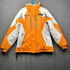 Spyder Ski Jacket Women XL Orange White Dermizax-EV X-Static Insulated Hooded
